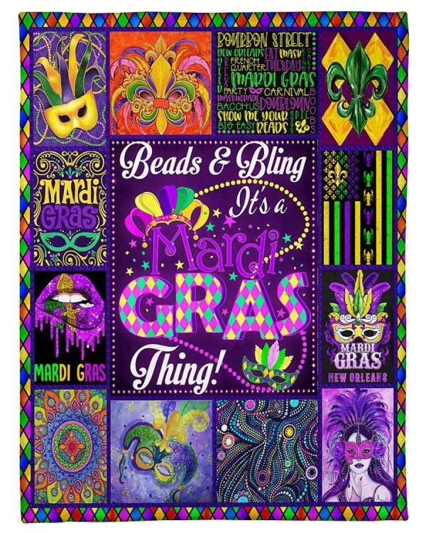 Happy Mardi Gras Beads And Bling Blanket