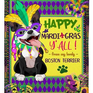 Happy Mardi Gras Boston Terrier Blanket