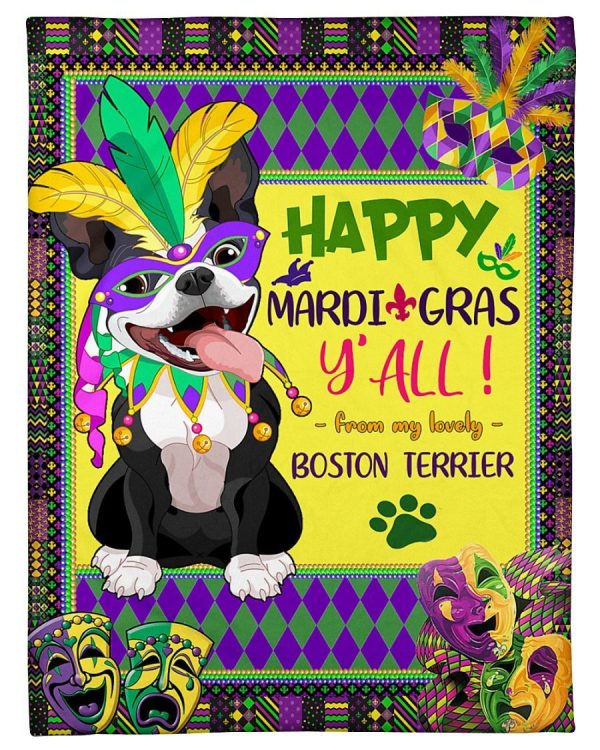 Happy Mardi Gras Boston Terrier Blanket