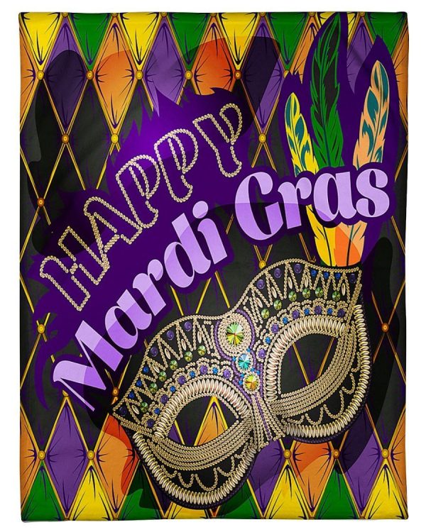 Happy Mardi Gras Mask Colorful Blanket