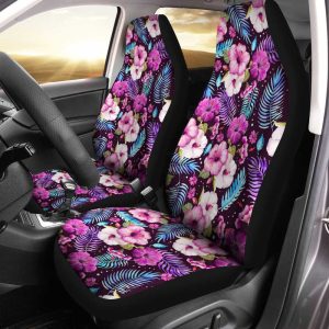 Hawaiian Car Seat Covers Custom Purple Tropical Flowers Car Accessories