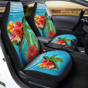 Hibiscus Plumeria Flower Turtle Car Seat Covers Custom Sea Animal Car Accessories