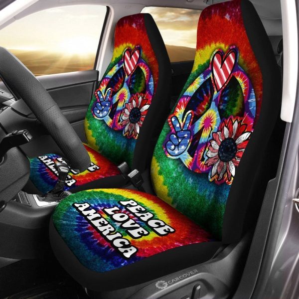 Hippie Sunflower Tie Dye Car Seat Covers Custom Peace Love America Car Accessories Meaningful Gifts