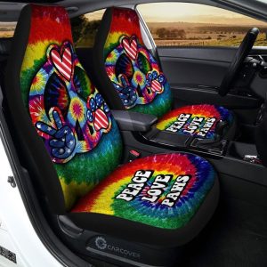 Hippie Tie Dye Car Seat Covers Custom Peace Love Paw US Flag Car Accessories Great