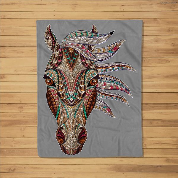 Horse Tribal Abstract Art Native American Geometric Horse Fleece Blanket