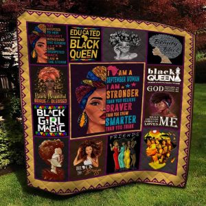 I’m A September Woman Stronger Braver Smarter Black Queen Quilt Blanket Christmas Gift Ideas