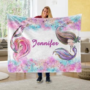 Jennifer Glitter Mermaid Name Custom Text Printed Blanket