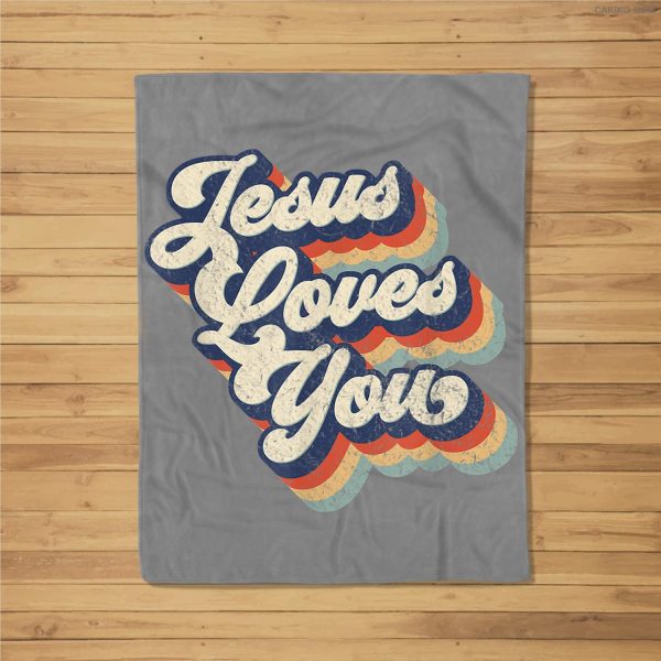 Jesus Loves You Retro Vintage Style Graphic Design Womens Fleece Blanket