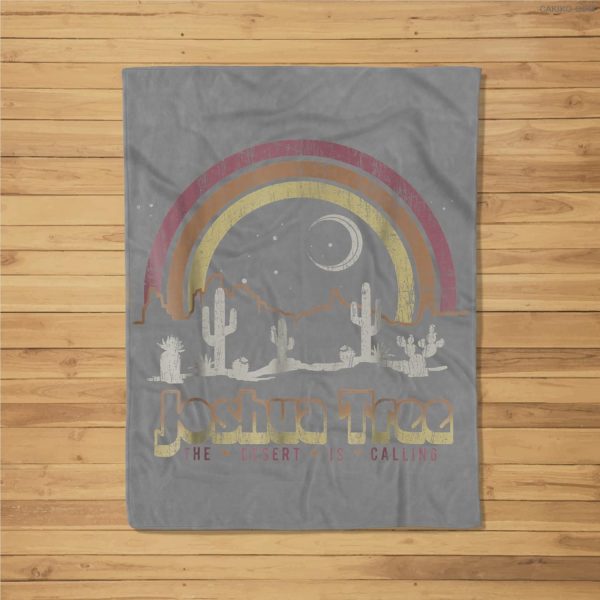 Joshua Tree Desert Rainbow Vintage Retro Outdoors Fleece Blanket