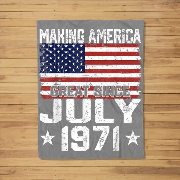 July 1971 American Flag 50Th Birthday Gifts 50 Years Old Fleece Blanket