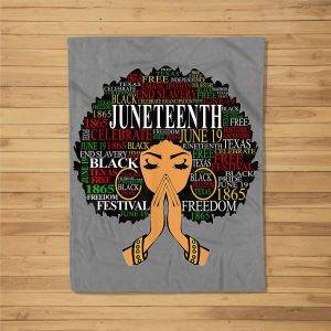 Juneteenth Melanin Black Women Natural Hair Afro Word Art Fleece Blanket