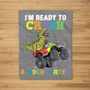 Kids I’M Ready To Crush Kindergarten Monster Truck Dinosaur Boys Fleece Blanket