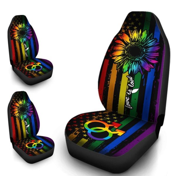 LGBT Sunflower Car Seat Covers Custom Love Is Love Car Accessories Gifts