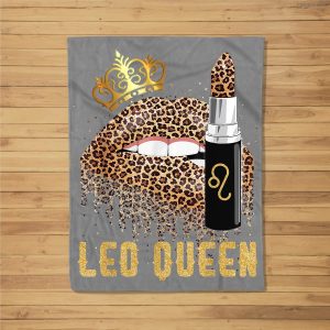 Leo Queen Leopard Lips Leo Fleece Blanket