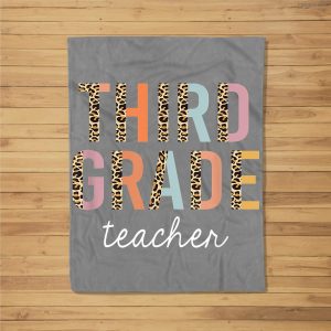 Leopard Third Grade Teacher 3Rd Grade Back To School Supplie Fleece Blanket