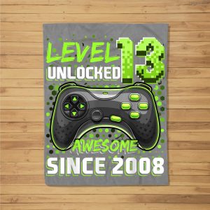 Level 13 Unlocked Awesome 2008 Video Game 13Th Birthday Gift Fleece Blanket