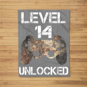 Level 14 Unlocked Boys 14Th Birthday 14 Year Old Gamer Fleece Blanket