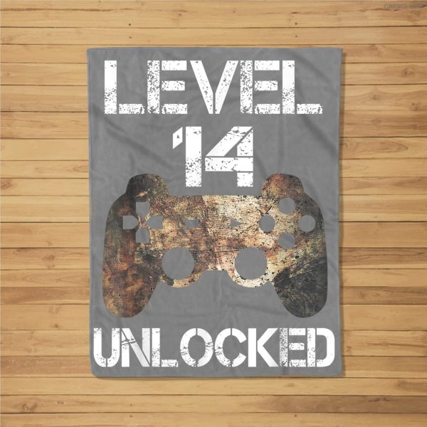 Level 14 Unlocked Boys 14Th Birthday 14 Year Old Gamer Fleece Blanket