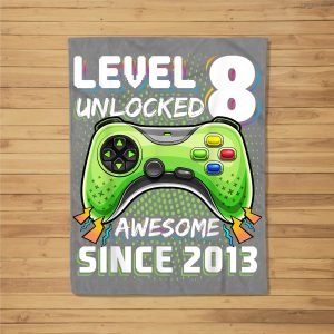 Level 8 Unlocked Awesome 2013 Video Game 8Th Birthday Gift Fleece Blanket