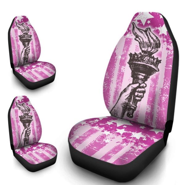 Liberty Torch Pink Car Seat Covers Custom American Flag Car Accessories