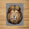 Lion Head Golden Crown Art Canvas King Fleece Blanket