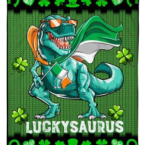 Lucky Saurus Flag Clover Blanket