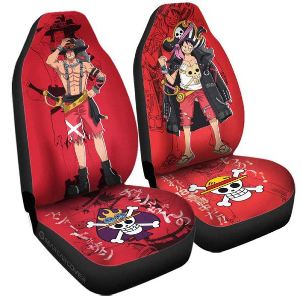 Luffy And Ace Car Seat Covers Custom One Piece Red Anime Car Accessories