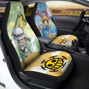 Luffy And Law Car Seat Covers Custom Map Car Accessories For Fans