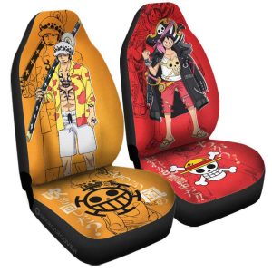 Luffy And Law Car Seat Covers Custom One Piece Red Anime Car Accessories