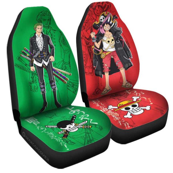 Luffy And Zoro Film Red Car Seat Covers Custom One Piece Anime Car Accessories