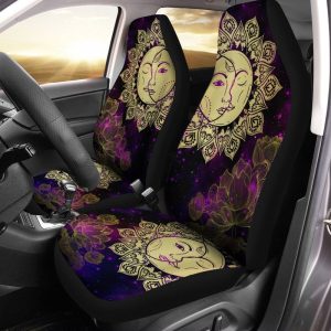 Mandala Sun and Moon Car Seat Covers Custom Lotus Mandala Car Accessories