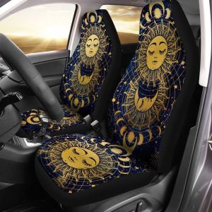 Mandala Sun and Moon Car Seat Covers Custom Night Sky Celestial Car Accessories