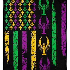 Mardi Gras American Flag Crawfish Blanket