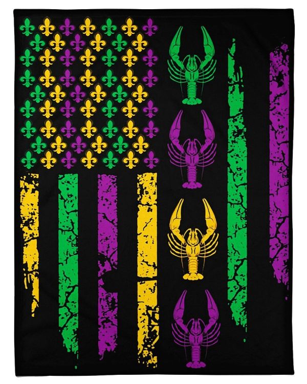 Mardi Gras American Flag Crawfish Blanket