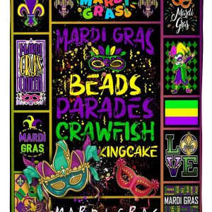 Mardi Gras Beads Crawfish Kingcake Blanket