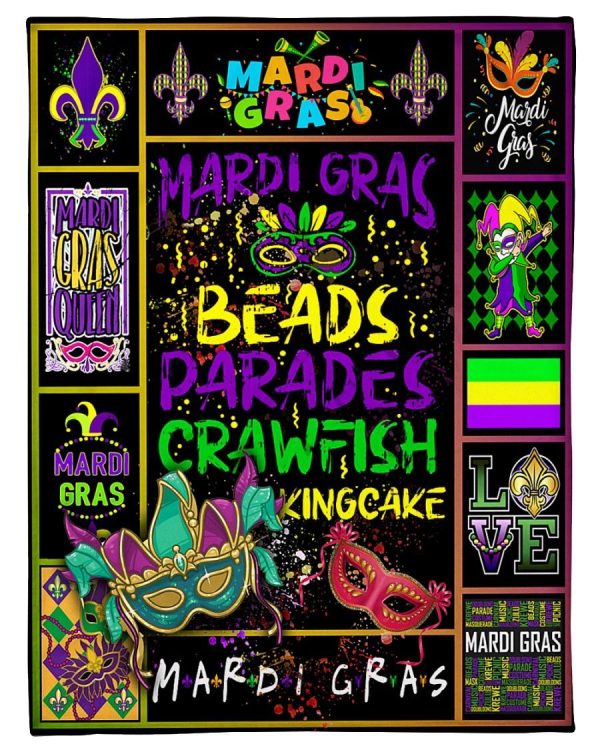 Mardi Gras Beads Crawfish Kingcake Blanket