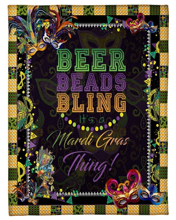 Mardi Gras Beer Beads Bling Blanket