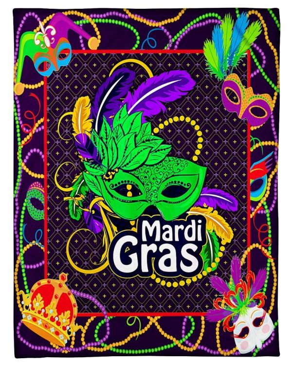 Mardi Gras Green Mask Blanket