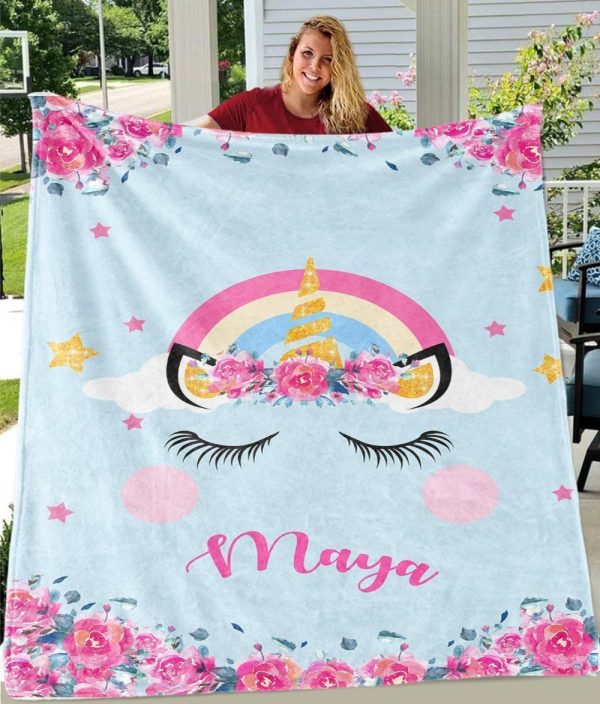 Maya Magical Unicorn Name Custom Text Printed Blanket