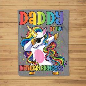 Mens Daddy Of The Birthday Princess Dabbing Unicorn Girl Fleece Blanket