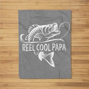 Mens Reel Cool Papa Fishing Dad Gifts Father’S Day Fisherman Fish Fleece Blanket