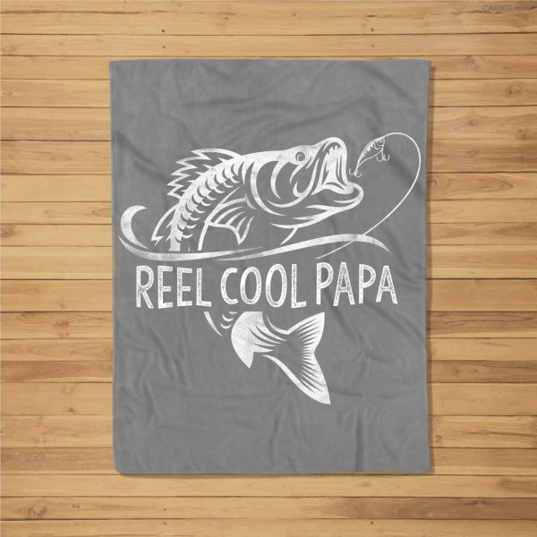 Mens Reel Cool Papa Fishing Dad Gifts Father’S Day Fisherman Fish Fleece Blanket