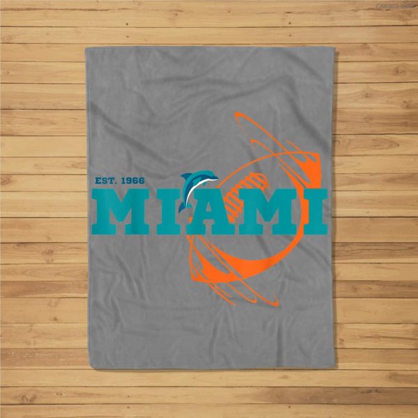 Miami Est 1966 Sports Team Athletic Novelty Dolphin Fleece Blanket