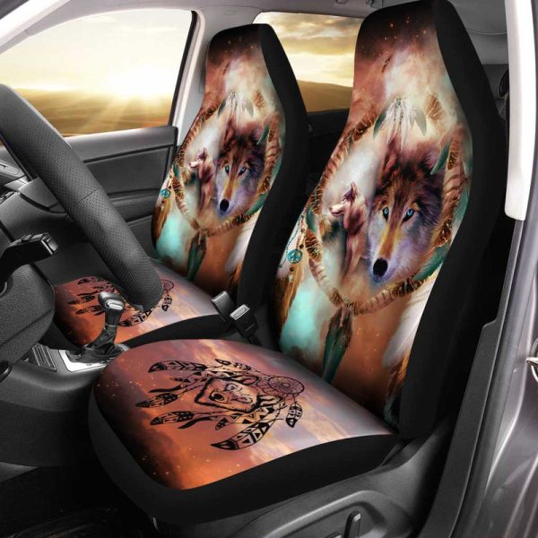 Native American Wolf Dreamcatcher Custom Car Seat Covers Set Of 2