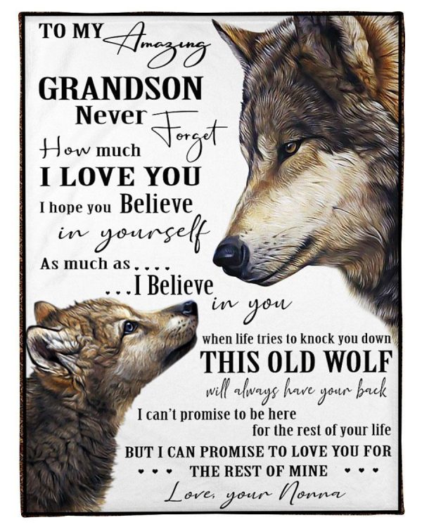 Nonna Gift For Grandson Never Forget How Much I Love You Wolf Edition Blanket