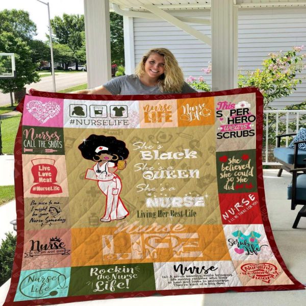 Nurse Black Queen Living Her Best Life Quilt Blanket Christmas Gift Ideas