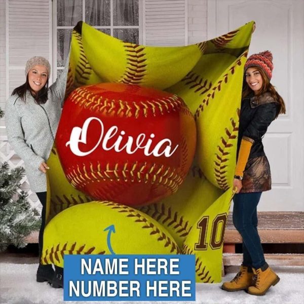 Olivia Softball Custom Text Name And Number Blanket