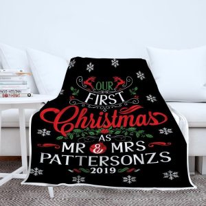 Our First Christmas As Mr And Mrs Black Custom Text Name Number Blanket