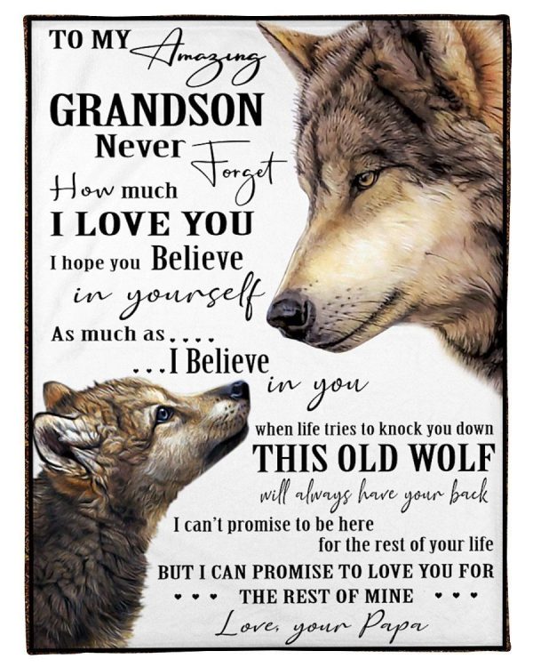 Papa Gift For Grandson Never Forget How Much I Love You Wolf Edition Blanket