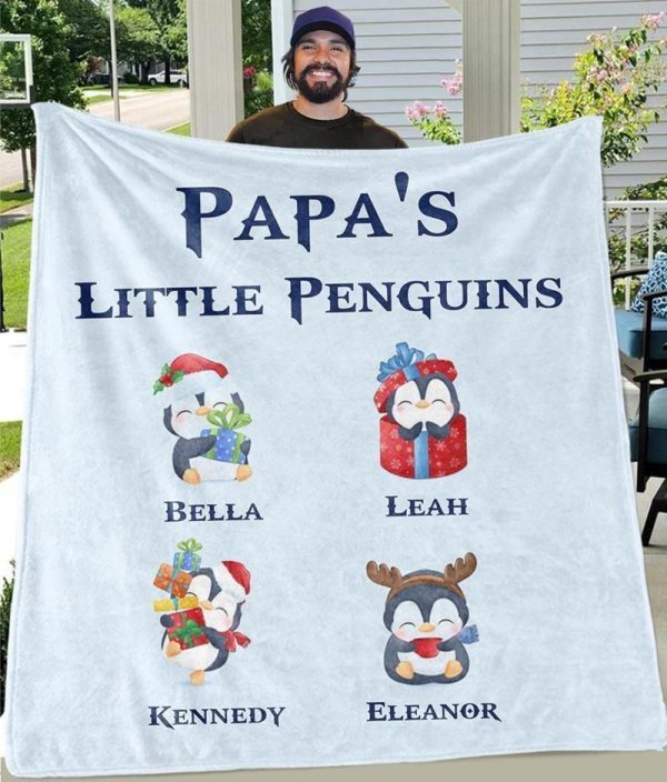 Papa’S Little Penguins Christmas Custom Text Name Printed Blanket